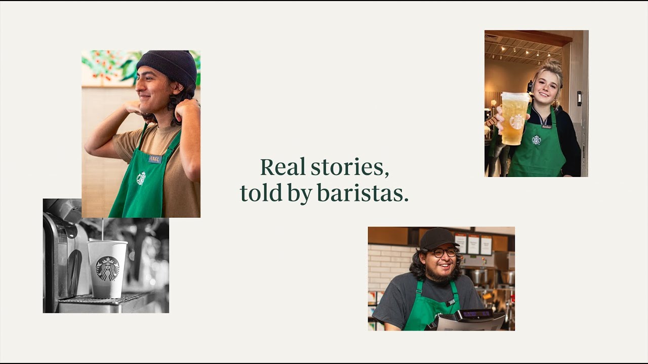 Starbucks baristas sharing real stories in a testimonial video campaign