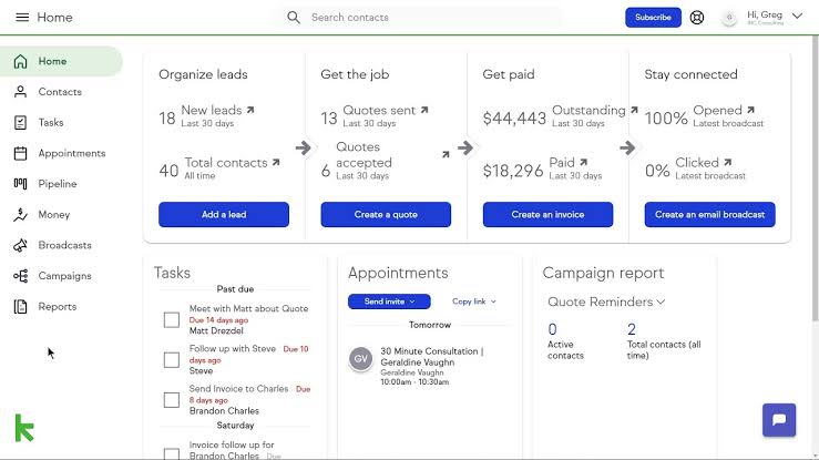 Keap Dashboard