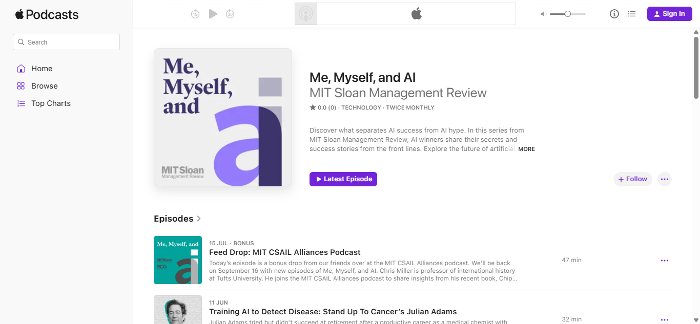 Me, Myself, and AI’s Apple Podcast Dashboard