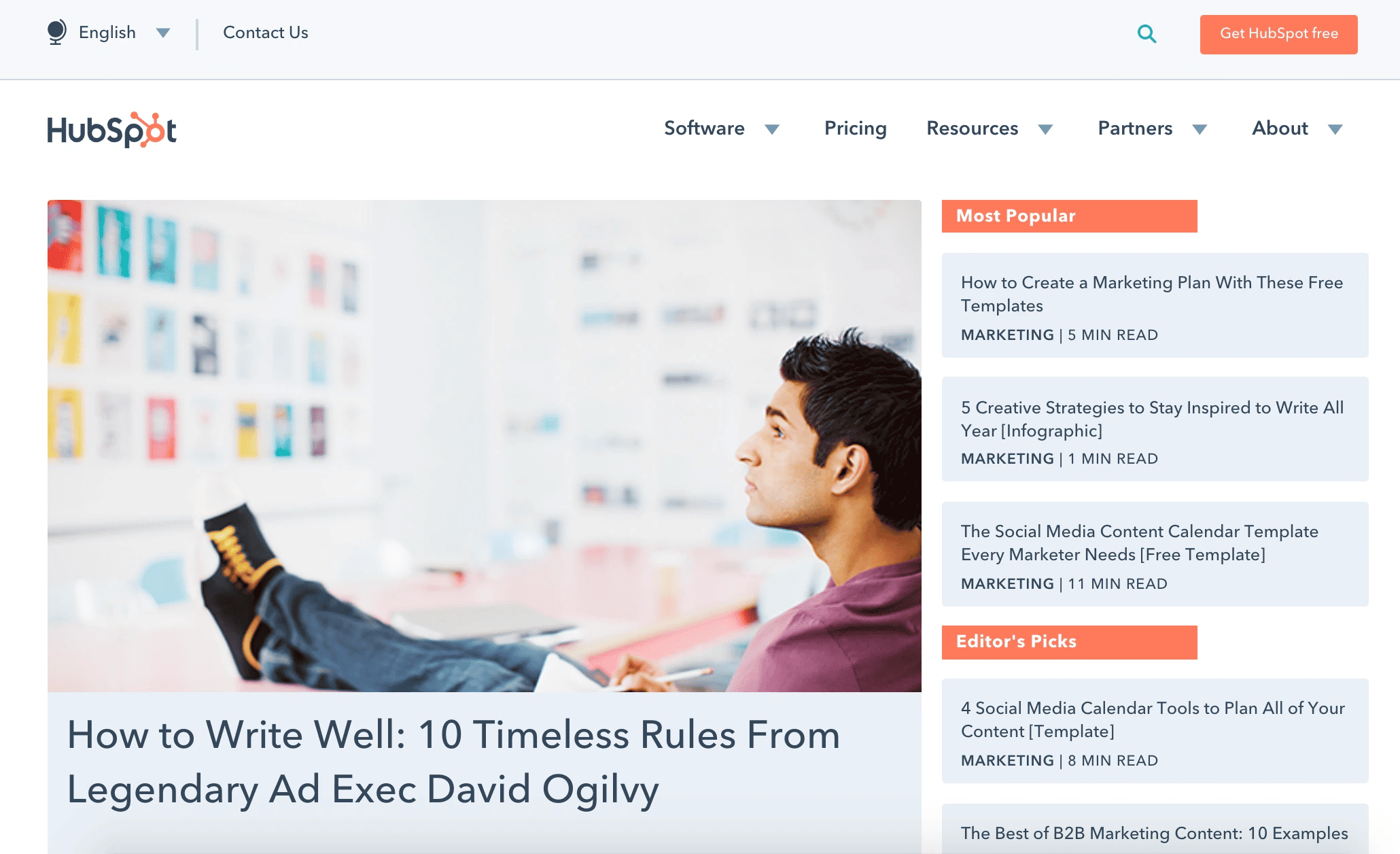 HubSpot blog page showcasing marketing article layout