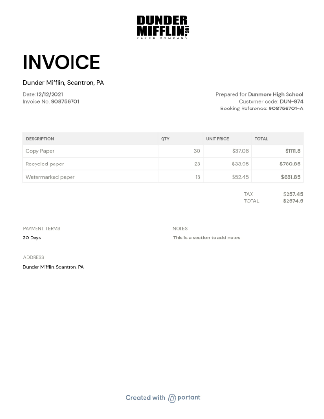Miscellaneous invoice example