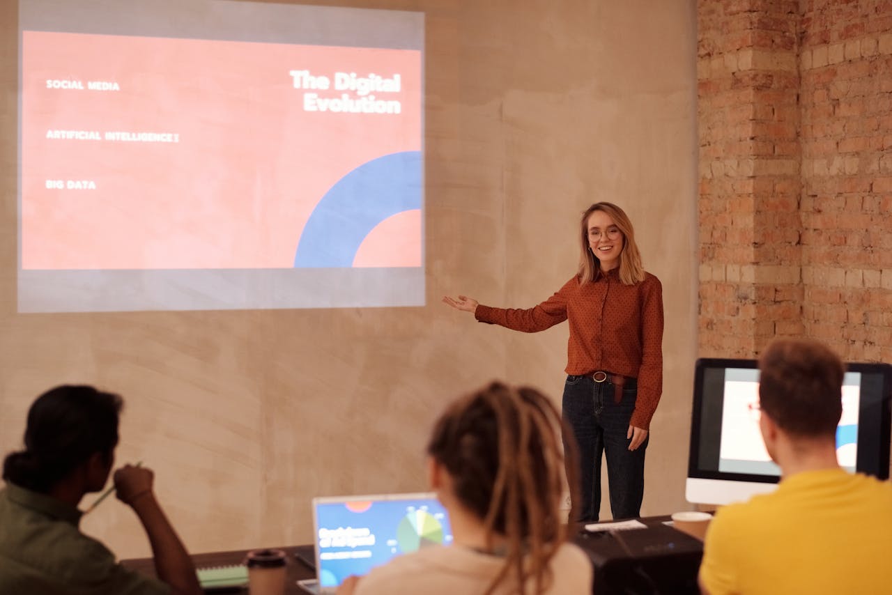 A team company doing presentations for business growth strategies 2025