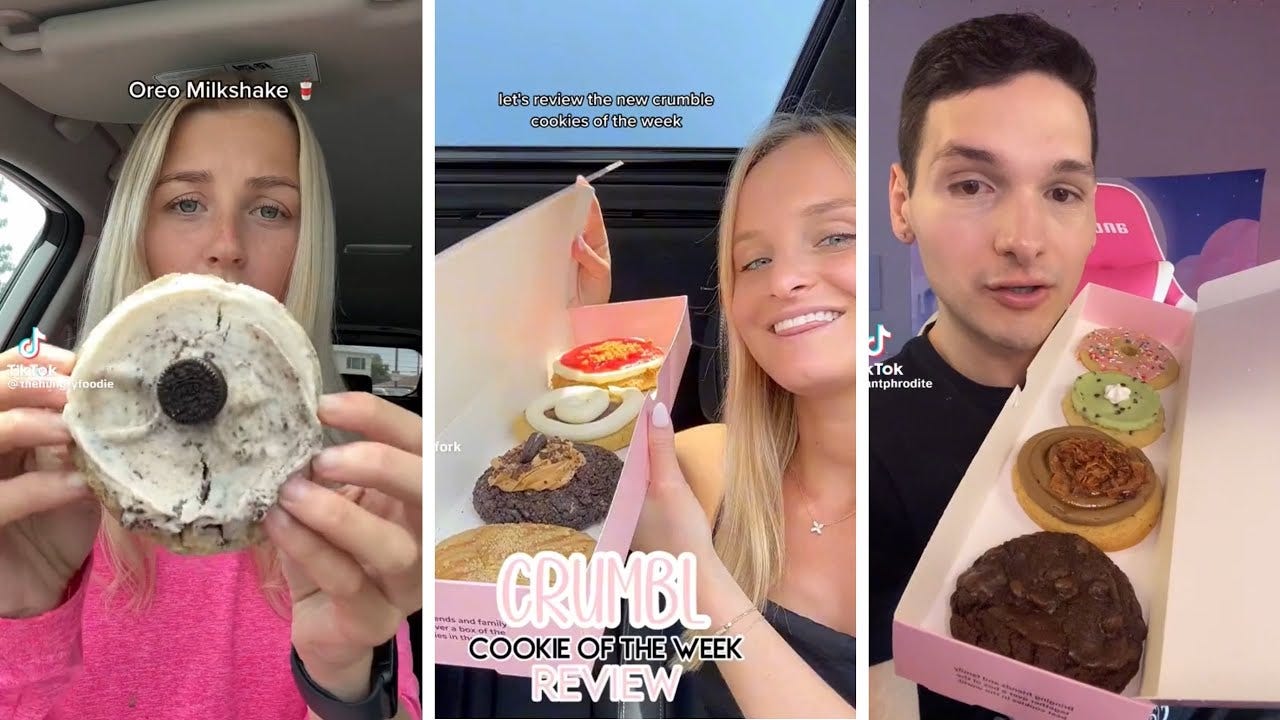 Influencers reviewing Crumbl Cookies on TikTok