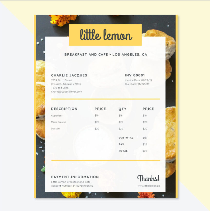 Invoice example for catering