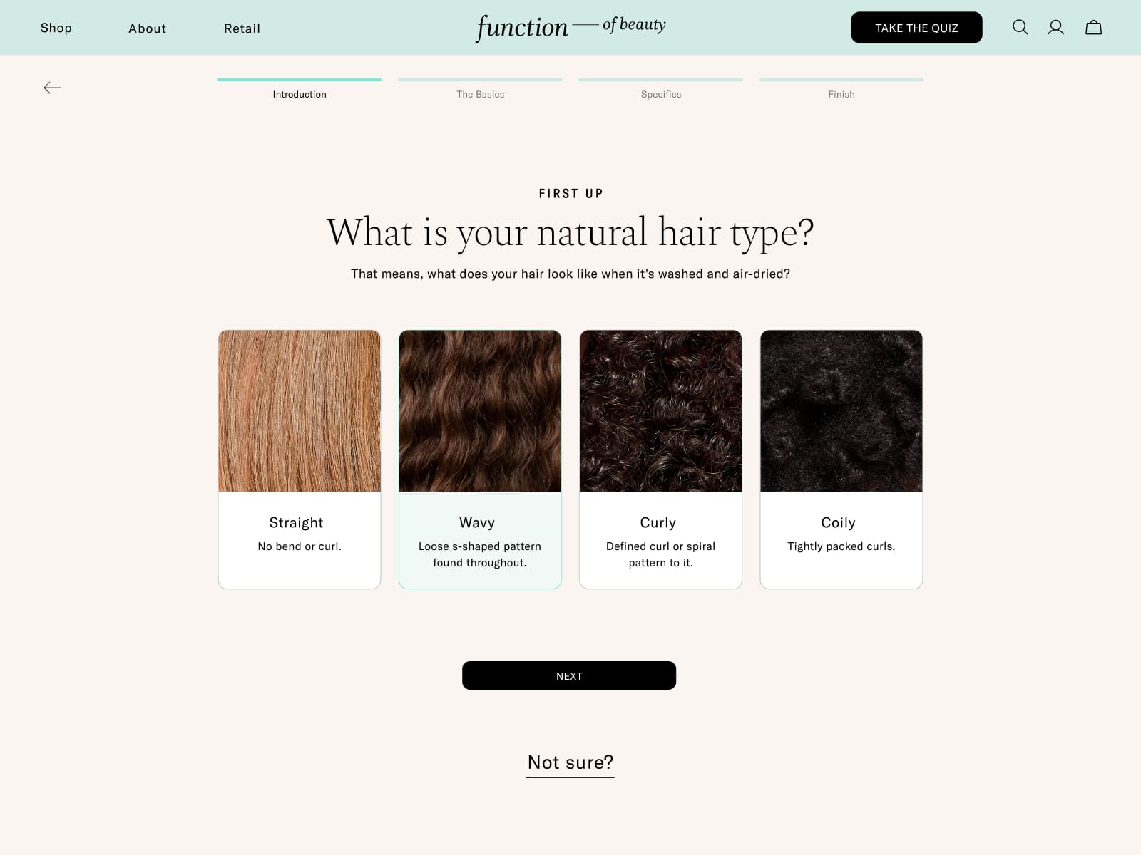 Hair type selection quiz by Function of Beauty