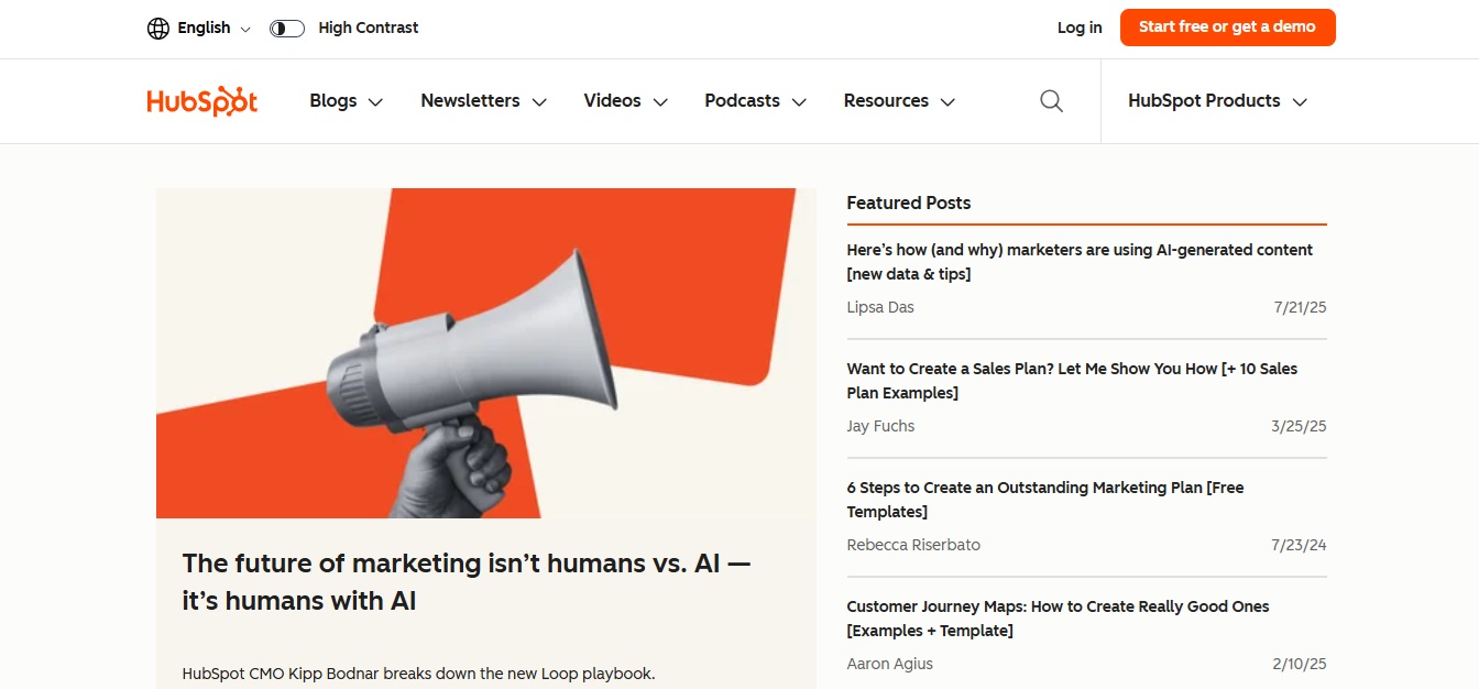 HubSpot blog providing high-quality content
