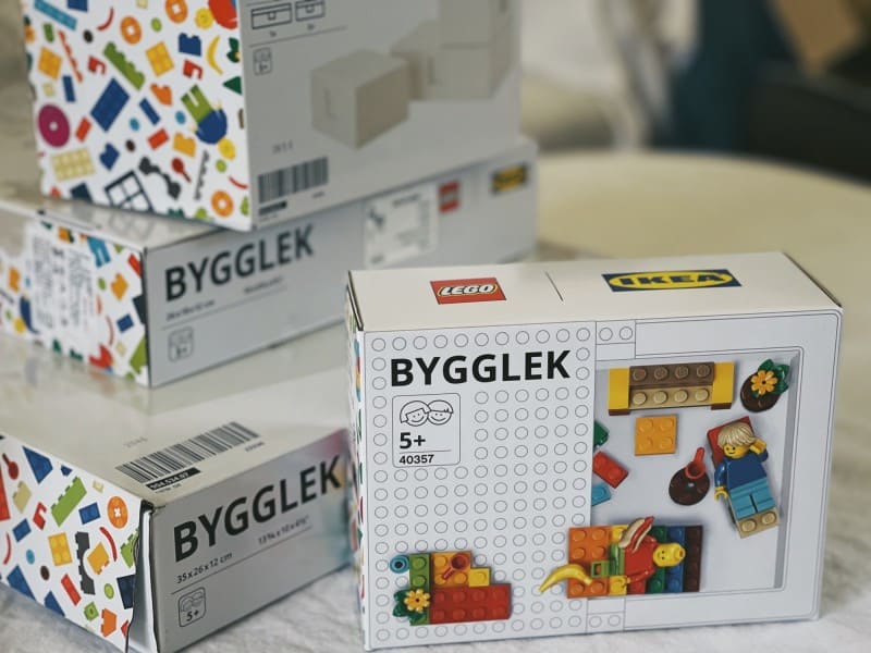 Boxes of IKEA and LEGO BYGGLEK collaboration