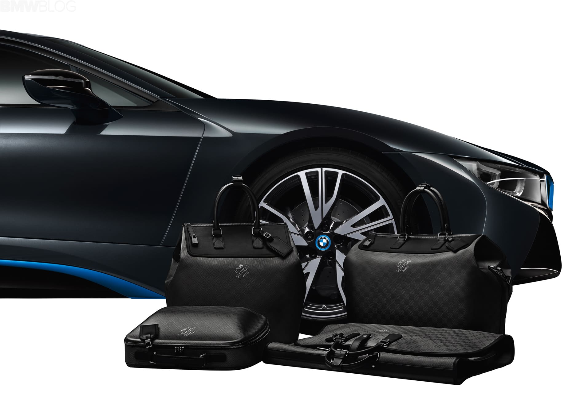 Luxury BMW i8 with Louis Vuitton luggage