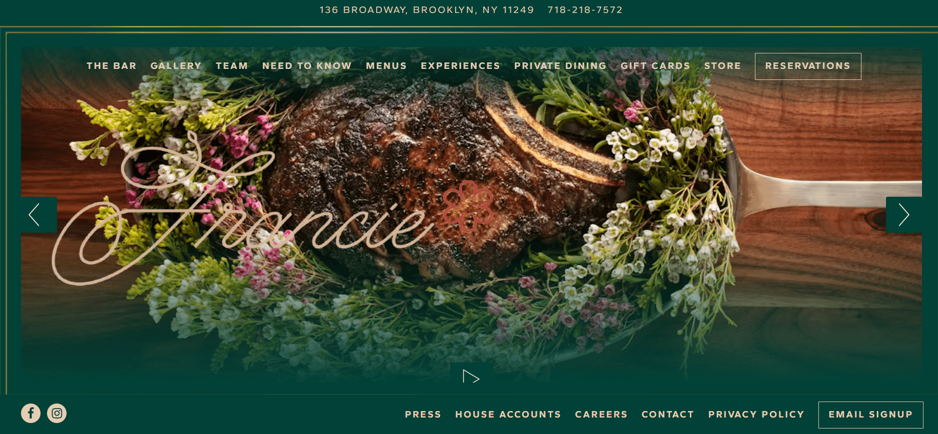 A luxury restaurant website from Francie