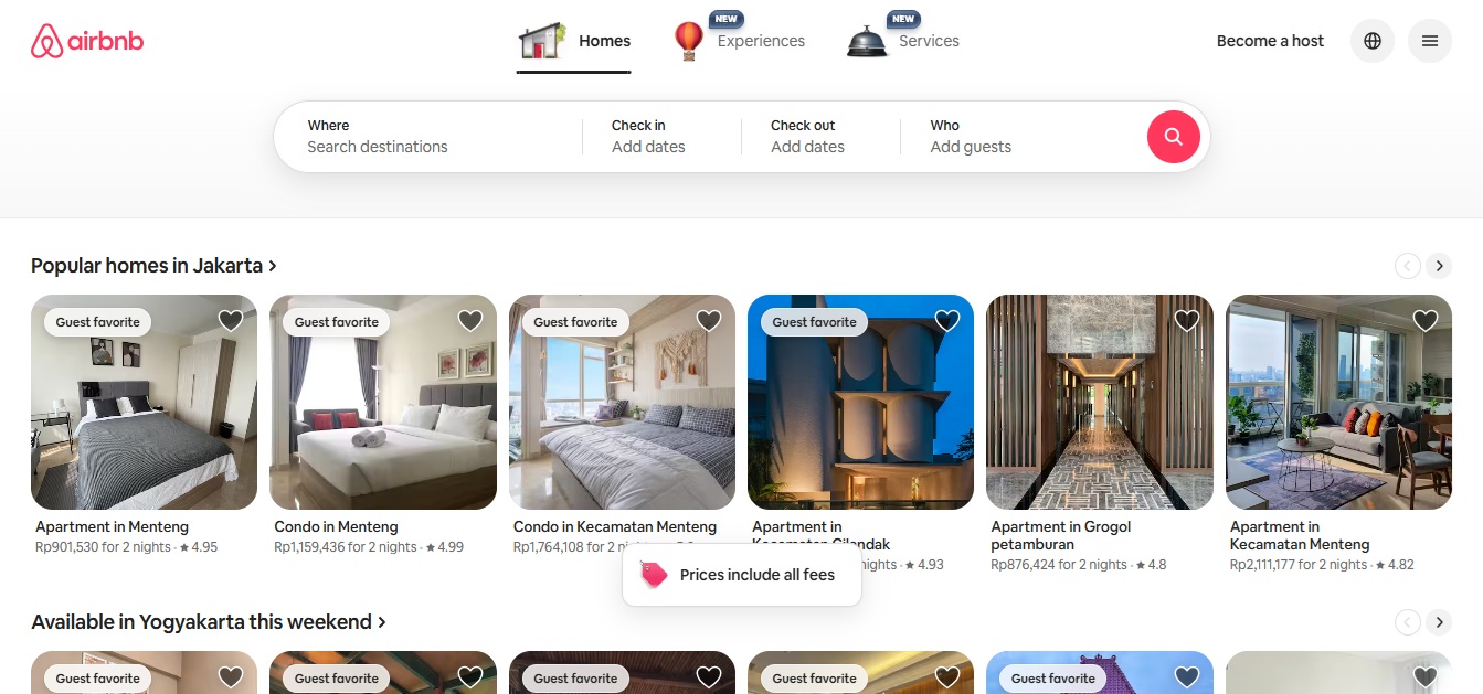 Airbnb applies a great website marketing strategy by loading fast, responsive, and intuitive.