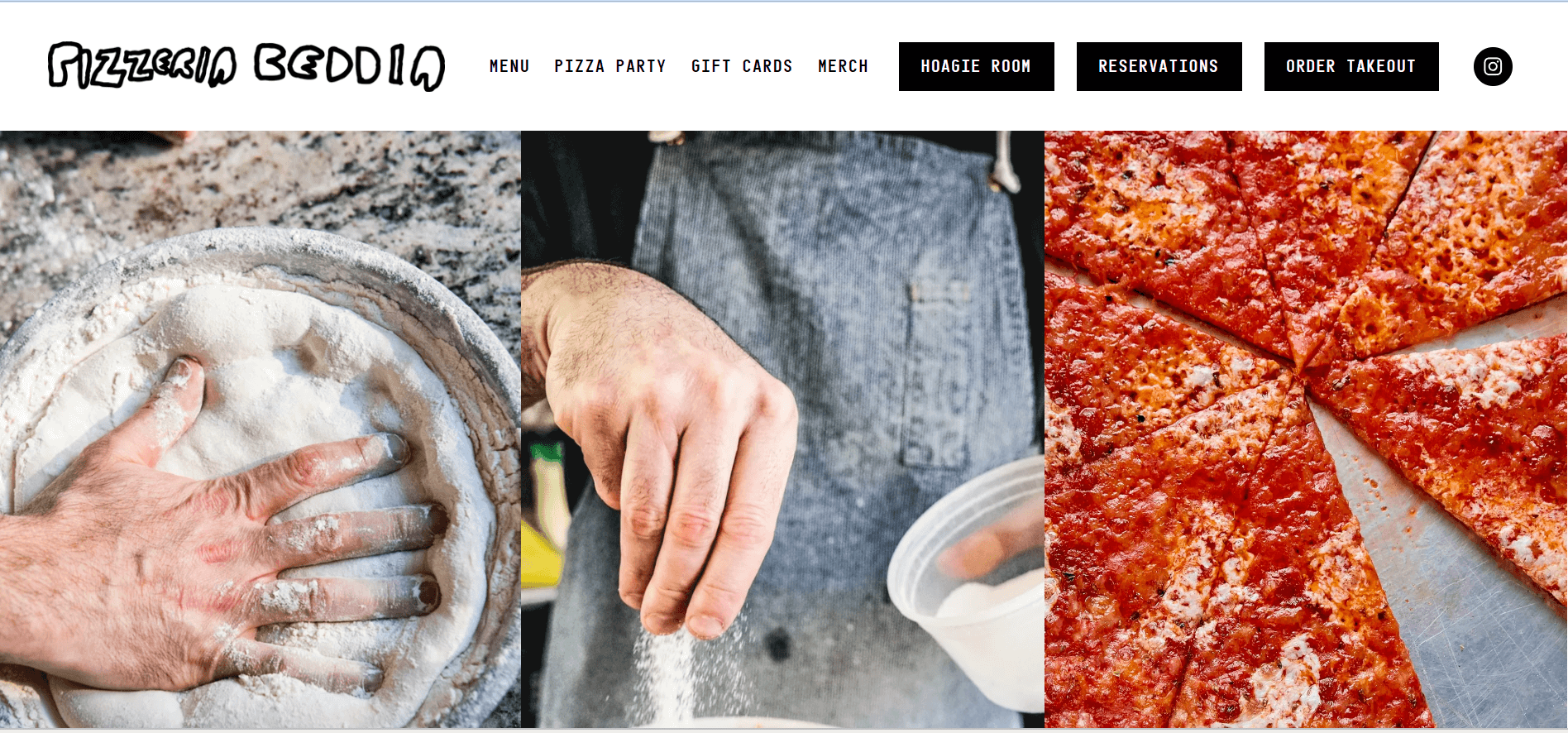 Pizza-making process photo on Pizzeria Beddia website